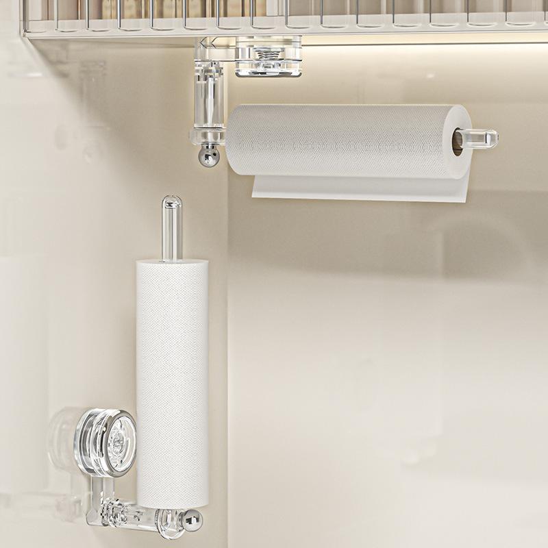 Suction Cup Kitchen Tissue Holder No Punching Cabinet Paper Hanger Cling Film Storage Lazy Cloth Hanger Pole Roll Paper Holder