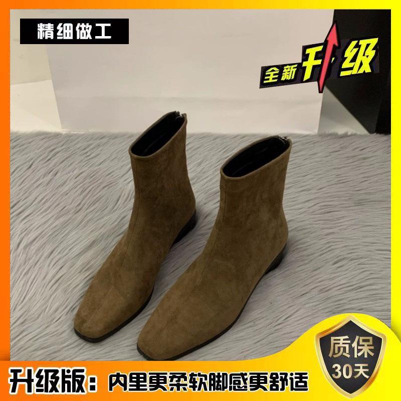 2025 höst och vinter mångsidiga high-end damfranska antika utländska stil små korta stövlar tjock klack tunna stövlar