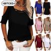 Women's Fashion Casual Solid Color Print Short Sleeve O-Neck Blouses & Shirts