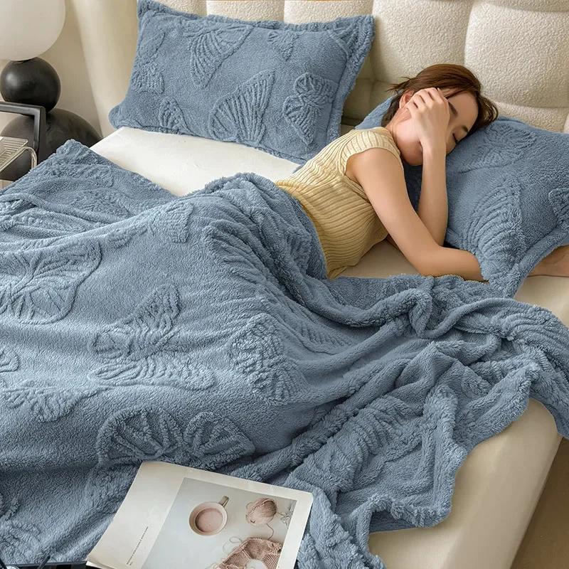 Luxurious Chiffon Butterfly Jacquard Throw Blanket Velvet Nap Blanket Office Shawl Comfortable Blanket Warm Sofa Blankets for Bed Quilt