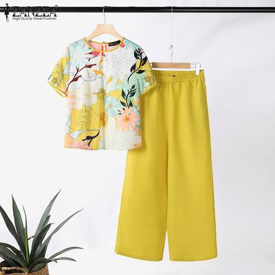 Women Floral Blouse and Pants Casual Two Piece Sets