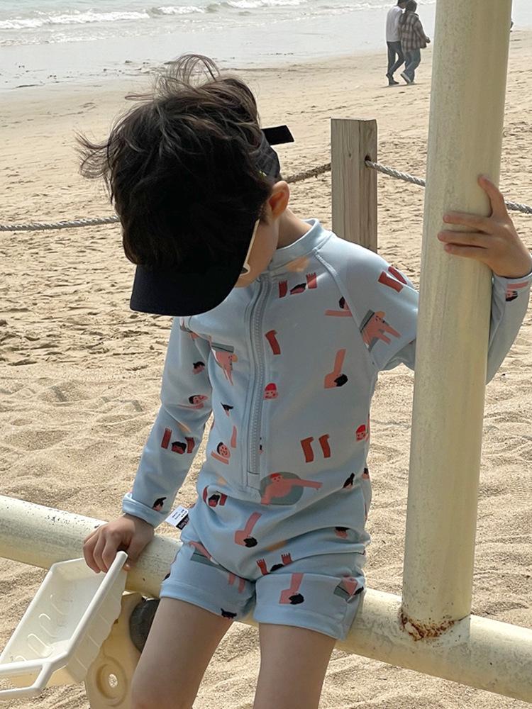 

Корейский детский мультяшный слитный купальник с длинным рукавом и защитой от солнца 90 cm синий