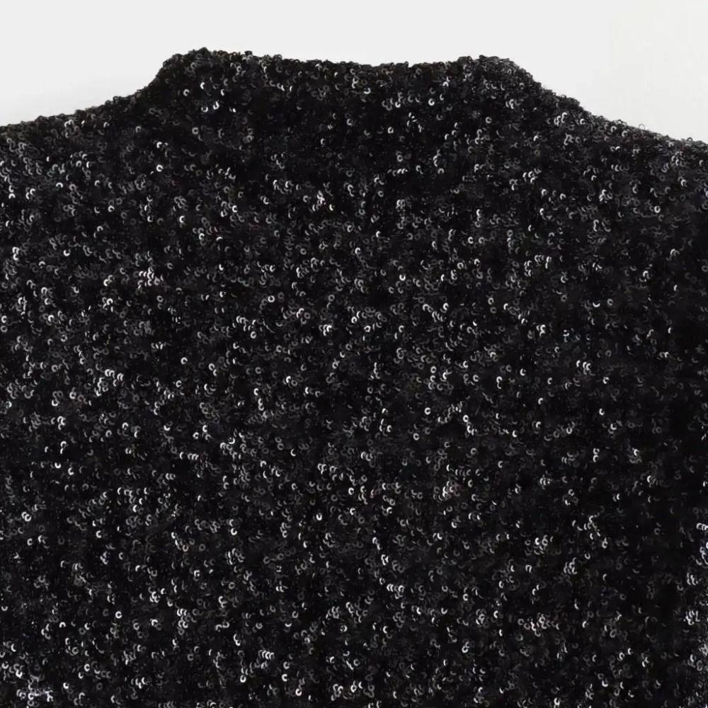 Round Neck Shining Sequin Mini Dress Fly Sleeve Short Sleeveless Skirt Silm Evening Dress  Daily