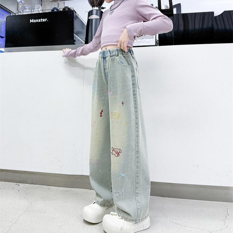 Girls' Denim Pants Straight Leg Pants Wide Leg Spring Clothing Korean Jean Children's Versatile Casual Girl