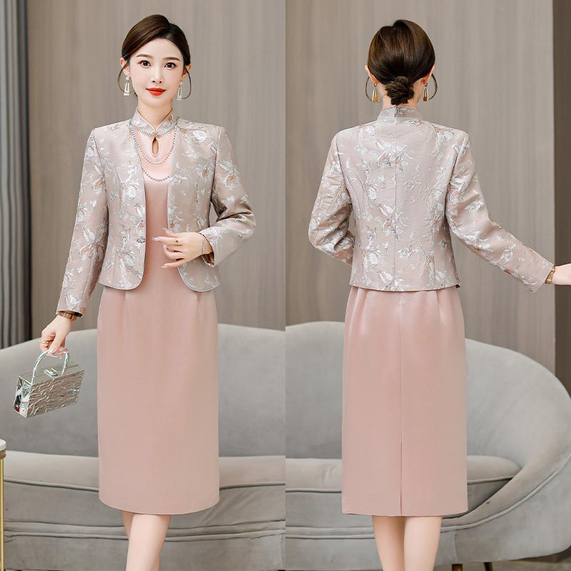 Festive Mother of The Groom Dress with Slim Fit Suit for Autumn Wedding