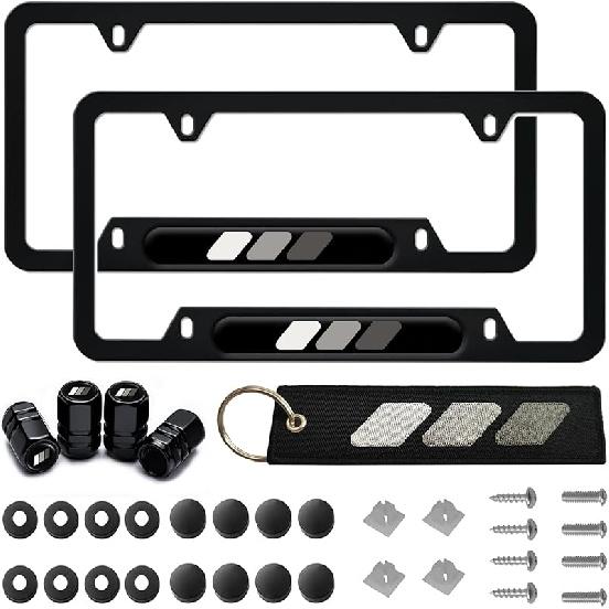 Tri-Color 3 Color Aluminum License Plate Frame Cover Holder Compatible With Toyota Vehicle Truck Trailer SUV. (White Gray-02)