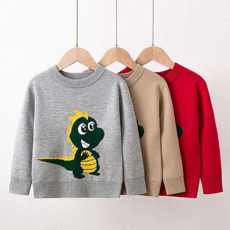 Children's New Autumn/Winter Double-Layer Knitwear Boys' and Girls' Warm Knitted Sweaters Pullover Cartoon-Printed Sweaters Base Layer Sweaters