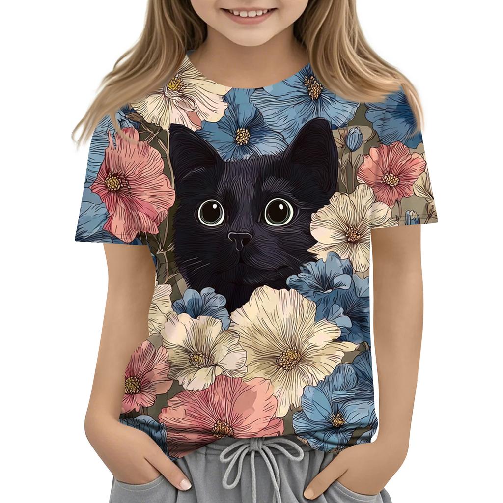 Children's Printed Round Neck Short Sleeved Casual T-shirt