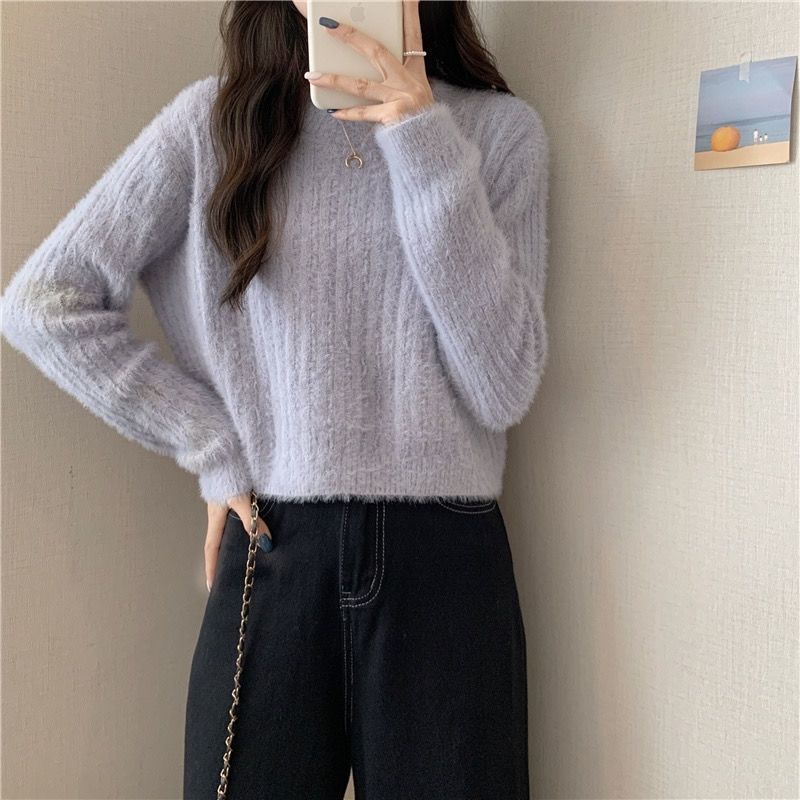 Early Spring Mink Sweater for Women Autumn and Winter Short Thickened Warm Pullover Sweater Ins Jumpers