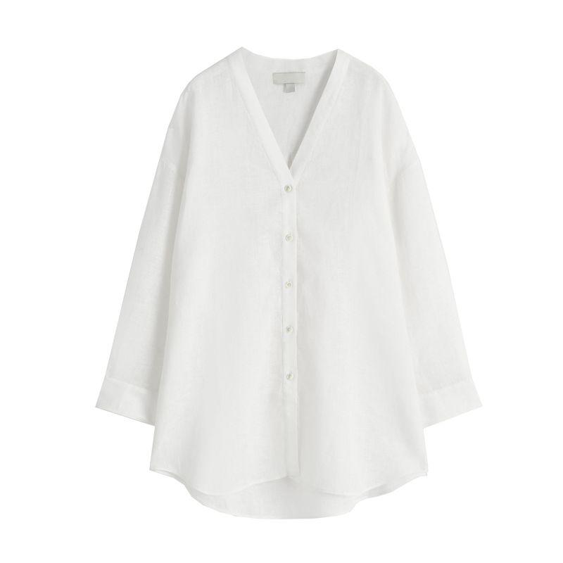 

CS Summer Women s Clothing Idle Style Loose Design Linen Blended V Neck Old Money Style Shirt Tops 1270675 White L
