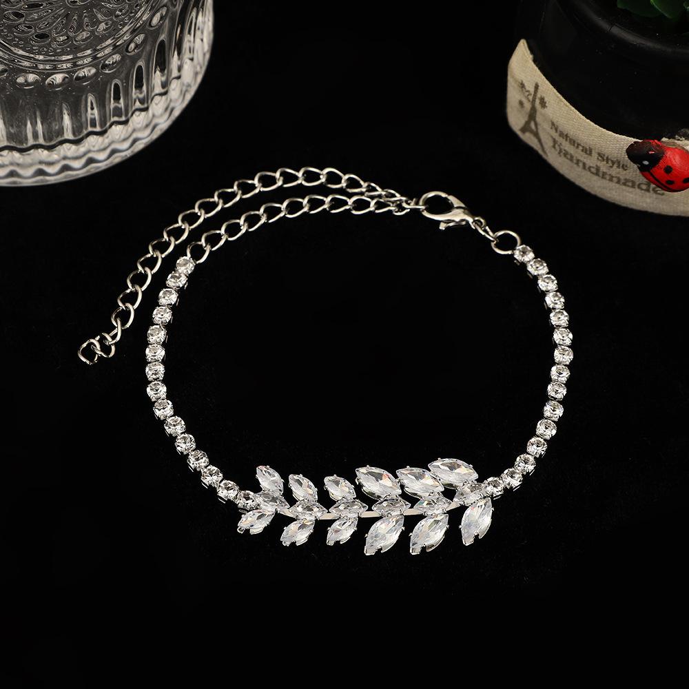 Premium Princess Full Diamond Leaf Necklace Earrings Set Court Zircon Set Chain Dress Accessories