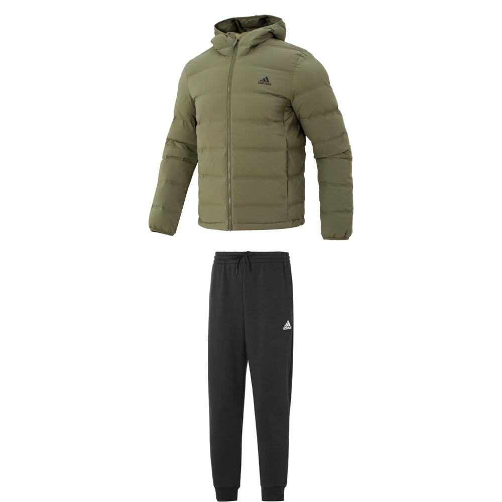 

Adidas Теплый флисовый свитер с капюшоном на молнии и штаны на шнурке, повседневный спортивный комплект для мужчин IK3173+IB4023 S