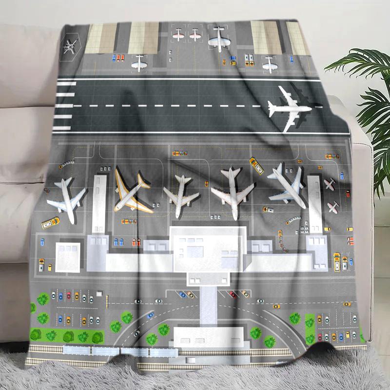 Airport Runway Map Print Blanket Soft Comfortable All Seasons Suitable Sofa Office Nap Travel Birthday Gift Christmas Present