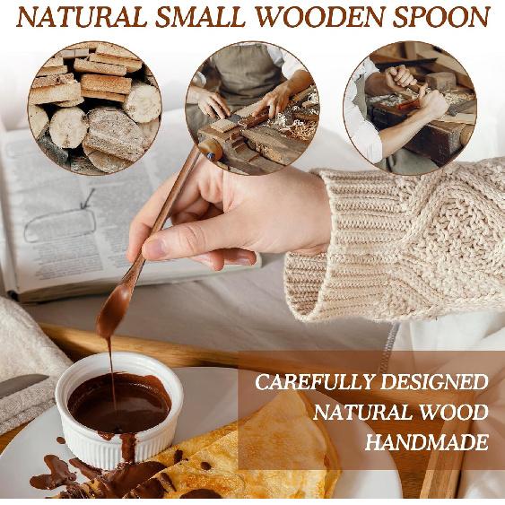 6 Pcs Small Wooden Coffee Spoons Long Handle Wooden Mixing Spoon, Mini Stirring Spoon Honey Spoons Tiny Mixing Spoon Wood Iced Tea Spoons Spoon for