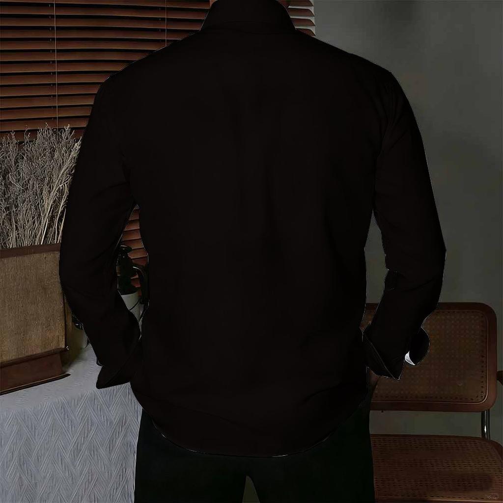 Men Collared Shirt Black Red Rose White Butterfly Swirl Print Long Sleeve Button Down Top