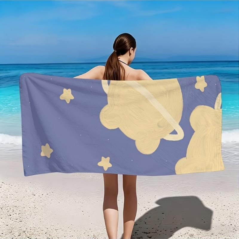 

2D Flat - 1pc Starry Sky Cream-Colored Cloud and Stars Beach Towel | Soft, Skin-Friendly, Non-Shedding, Easy to Clean, Durable W40*H60(CM)
