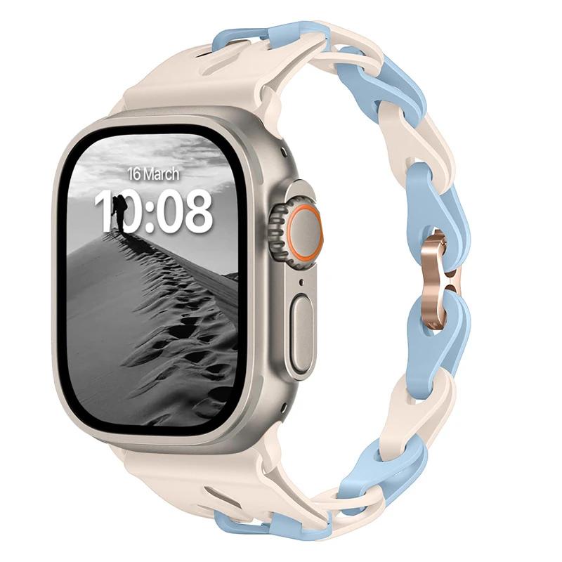 Pulseira de Silicone de Elo Duplo para Apple Watch Band Ultra 2 49mm 44mm 40mm 45mm 41mm 42mm Bracelete para Series 9 8 7 6 5 4 SE 3