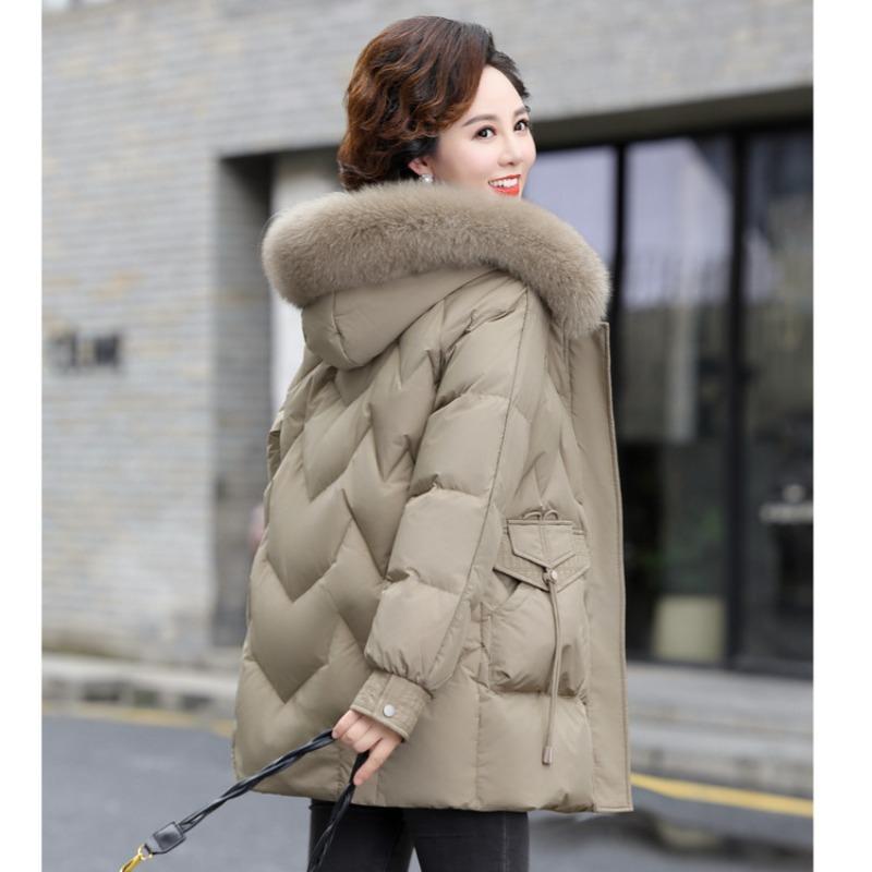 Mom Winter Down Jacket Hooded Thickened Real Fur Collar New Fashion Middle and Old Women Winter Coat