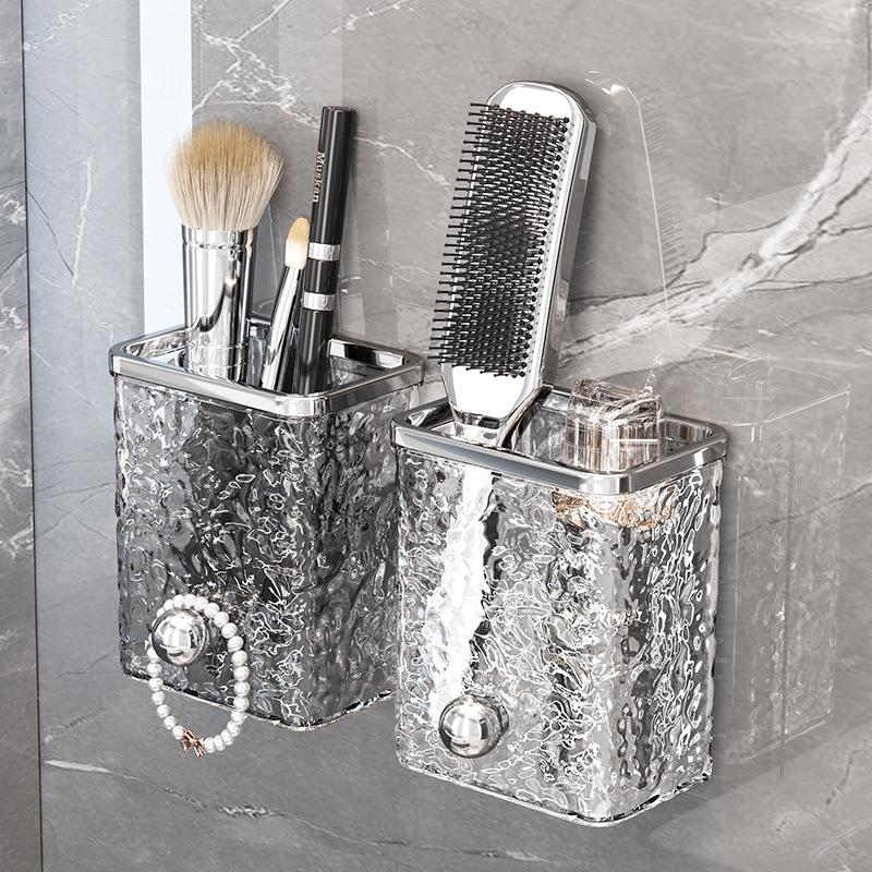 Wall-Mounted Punch-Free Bathroom Storage Shelf for Washcloths & Cosmetics