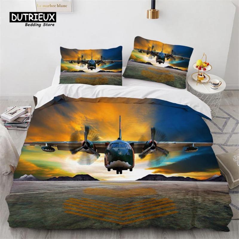 Boys Airplane Duvet Cover King Queen Polyester Aviation Aircraft Runway Bedding Set Sky Scenery Bedspread Cover with Pillowcase Gift