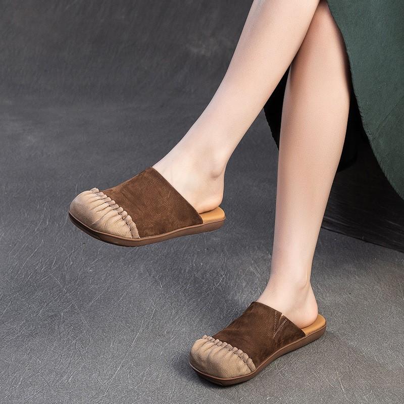 Fashion GKTINOO 2025 Summer New Genuine Leather Casual Comfortable Mixed Colors Round Toe Flat Slippers Versatile Women's Shoes