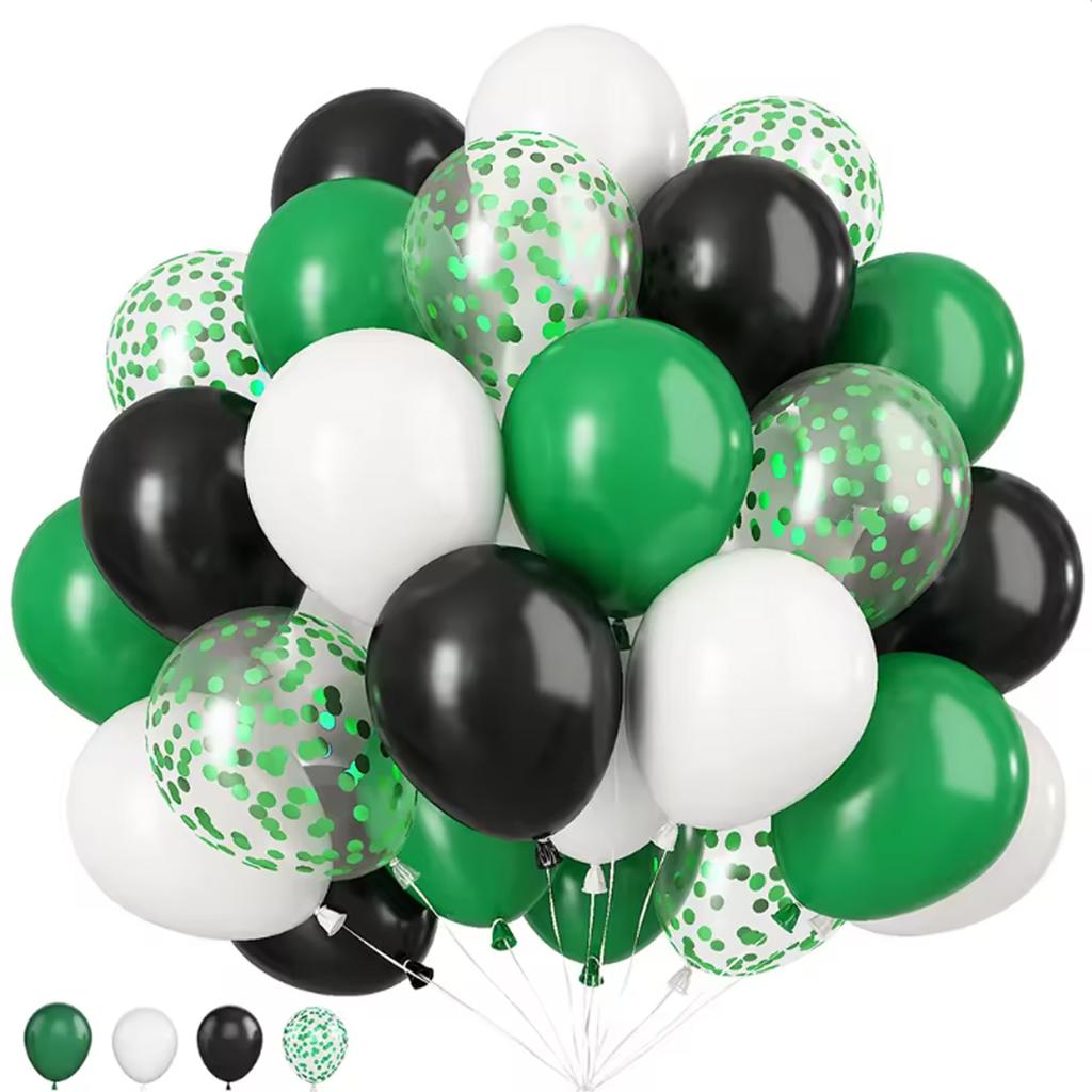 20/49Pcs Mixed Color Decoration Balloons, Green, Black, And White Confetti Balloons Suitable For Celebrations, Themed Birthday