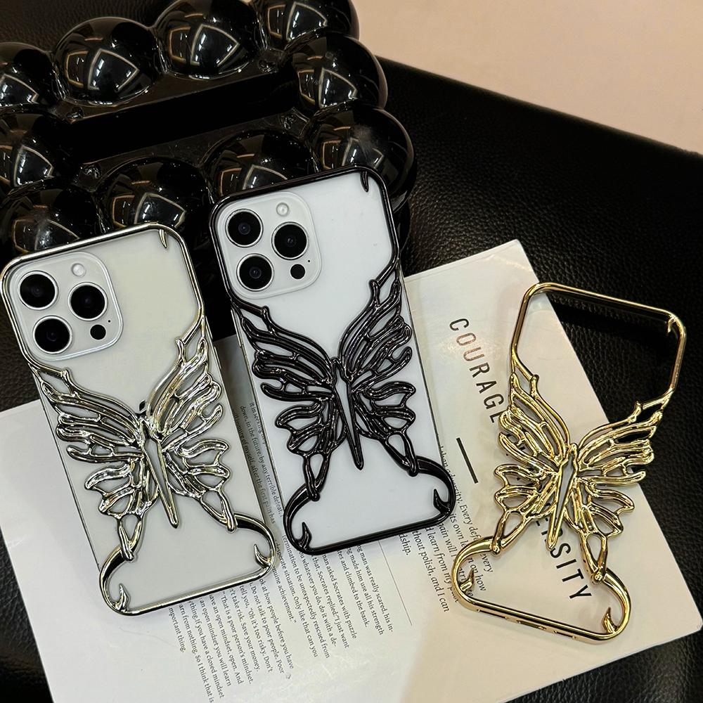 3D Butterfly Hollow Dissipate Heat Phone Case For iPhone 17 Air 16 15 14 13 12 11 Pro Max Electroplated Hard Back Cover