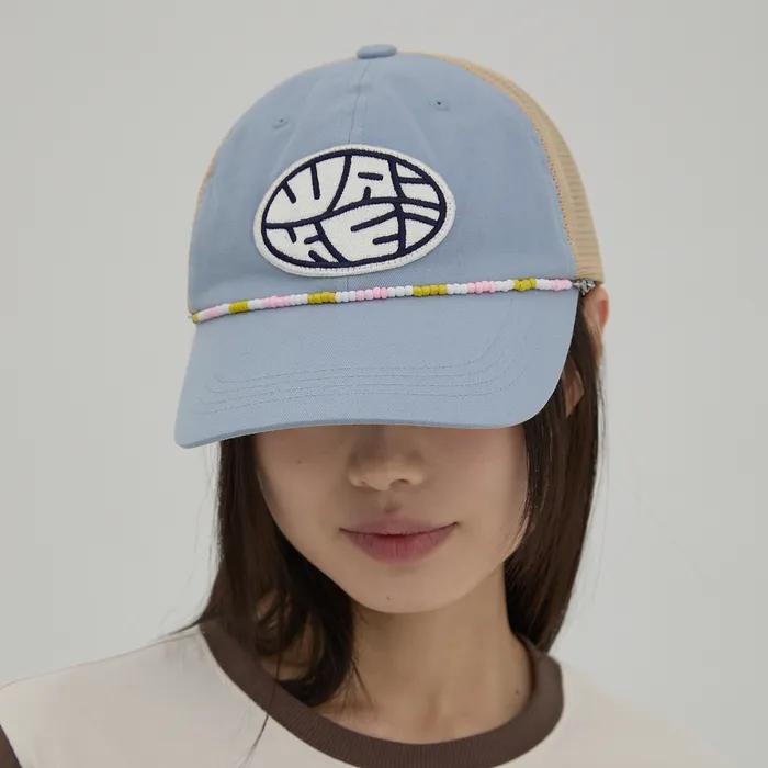 Detachable Bead String Mesh Ball Cap Sky Blue