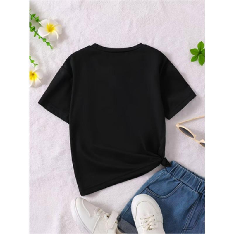European Size Girls Round Neck Short Sleeved T Shirt with Puerto Rican Cultural Pattern