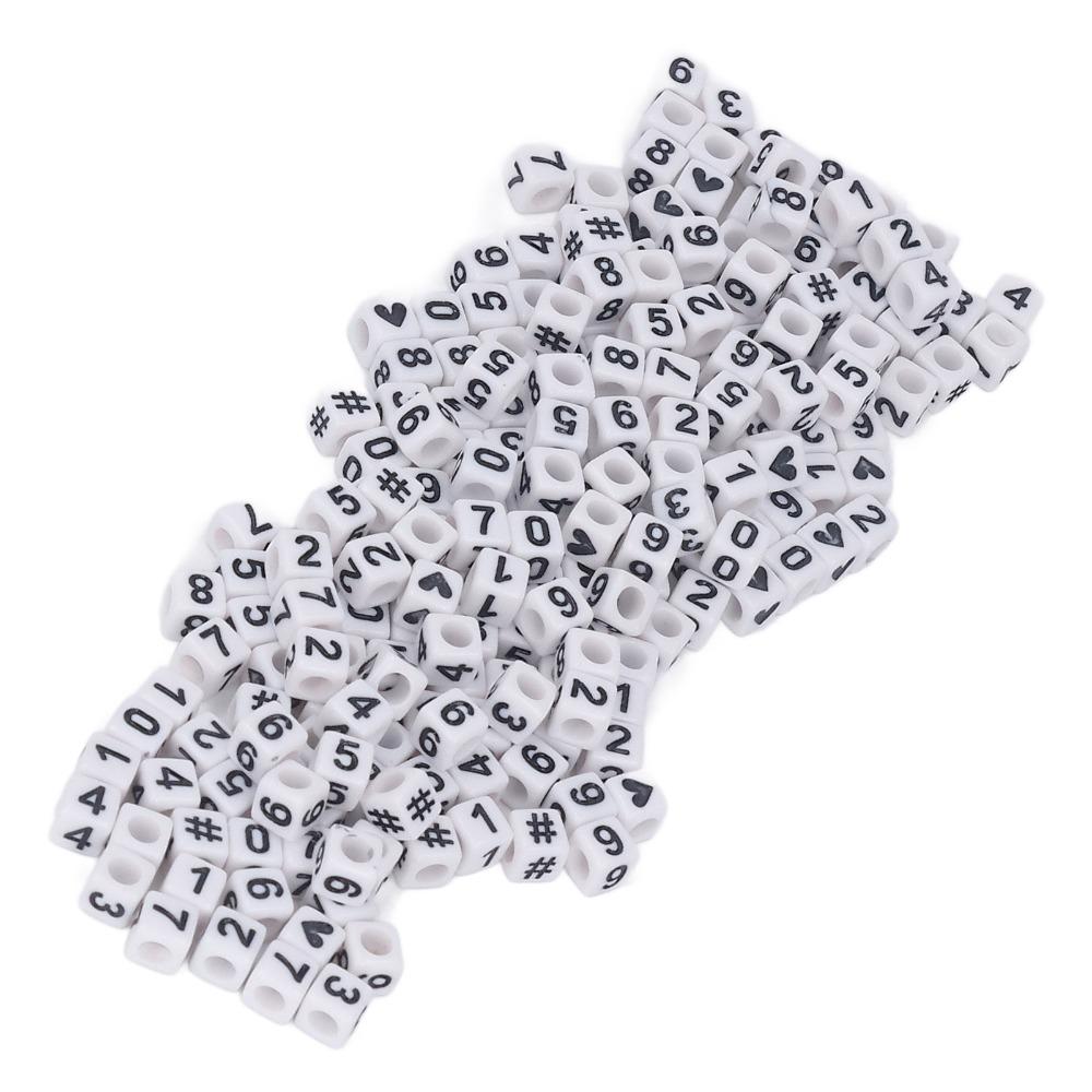 300pcs White DIY Beads Mixed Numbers 0-9 Loose Beads bulk Acrylic Number Beads Jewelry Making