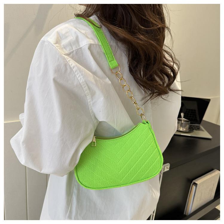 Women Felt Mini Shoulder Bag Solid Color Casual Handbag Female Underarm Bag Purse