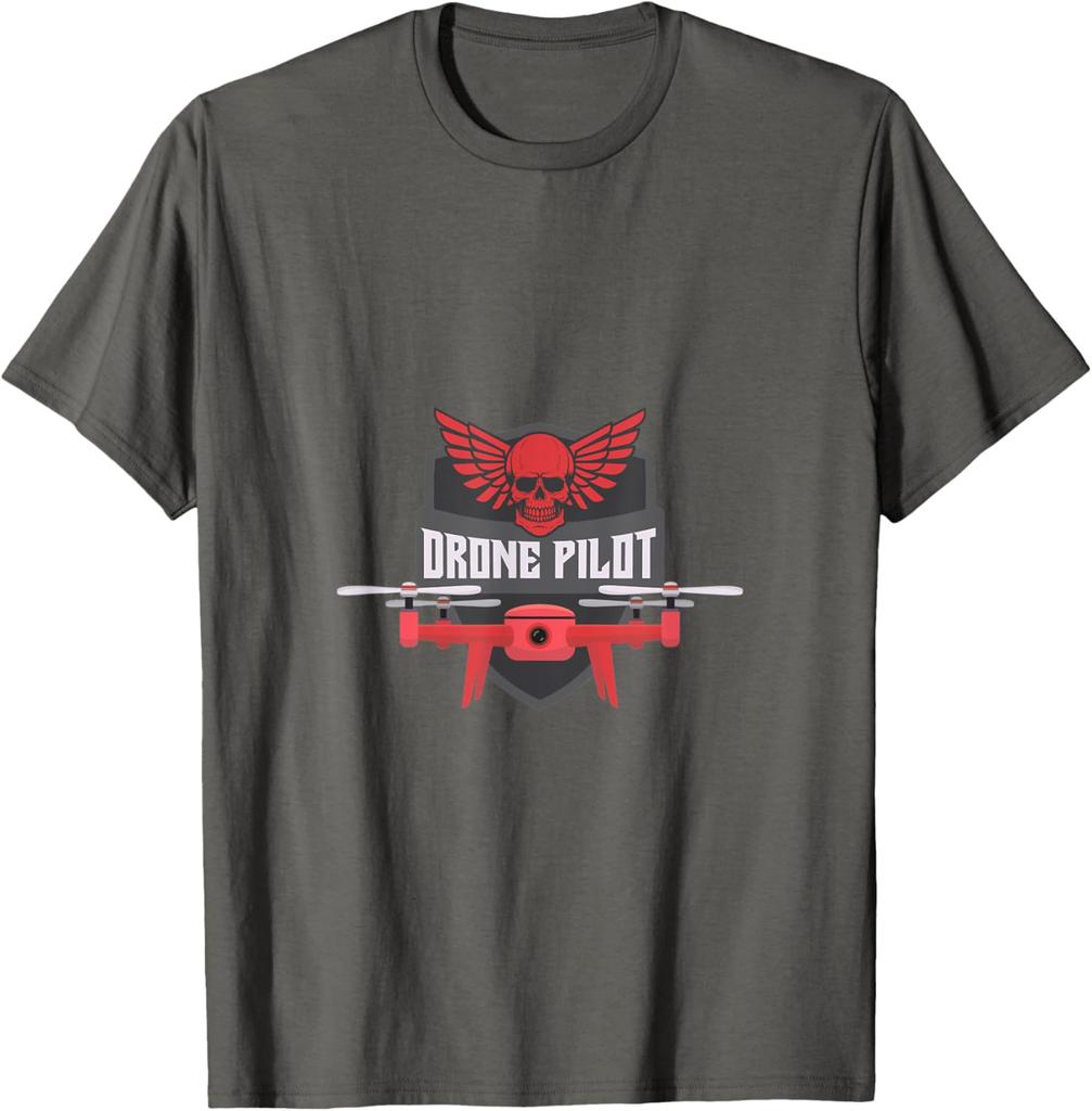Drone Pilot Skull Wings Graphic Tee Soft Breathable Casual TShirt for Men