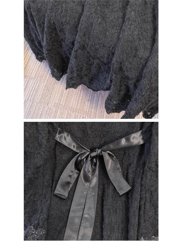 Plus Size Women's French Lace Dress, Long Sleeve, Waist-Cinched, Elegant and Slimming, Fits 130-300 Jin