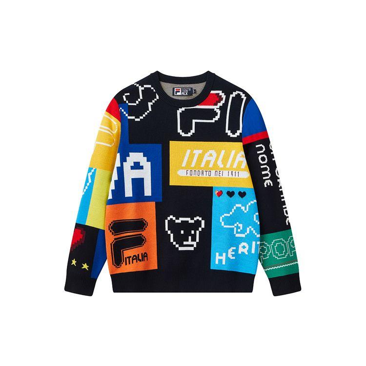 FILA Printed Casual Sports Knit Pullover Sweater Men sweater Legendary-Blue F11M118460FNV L
