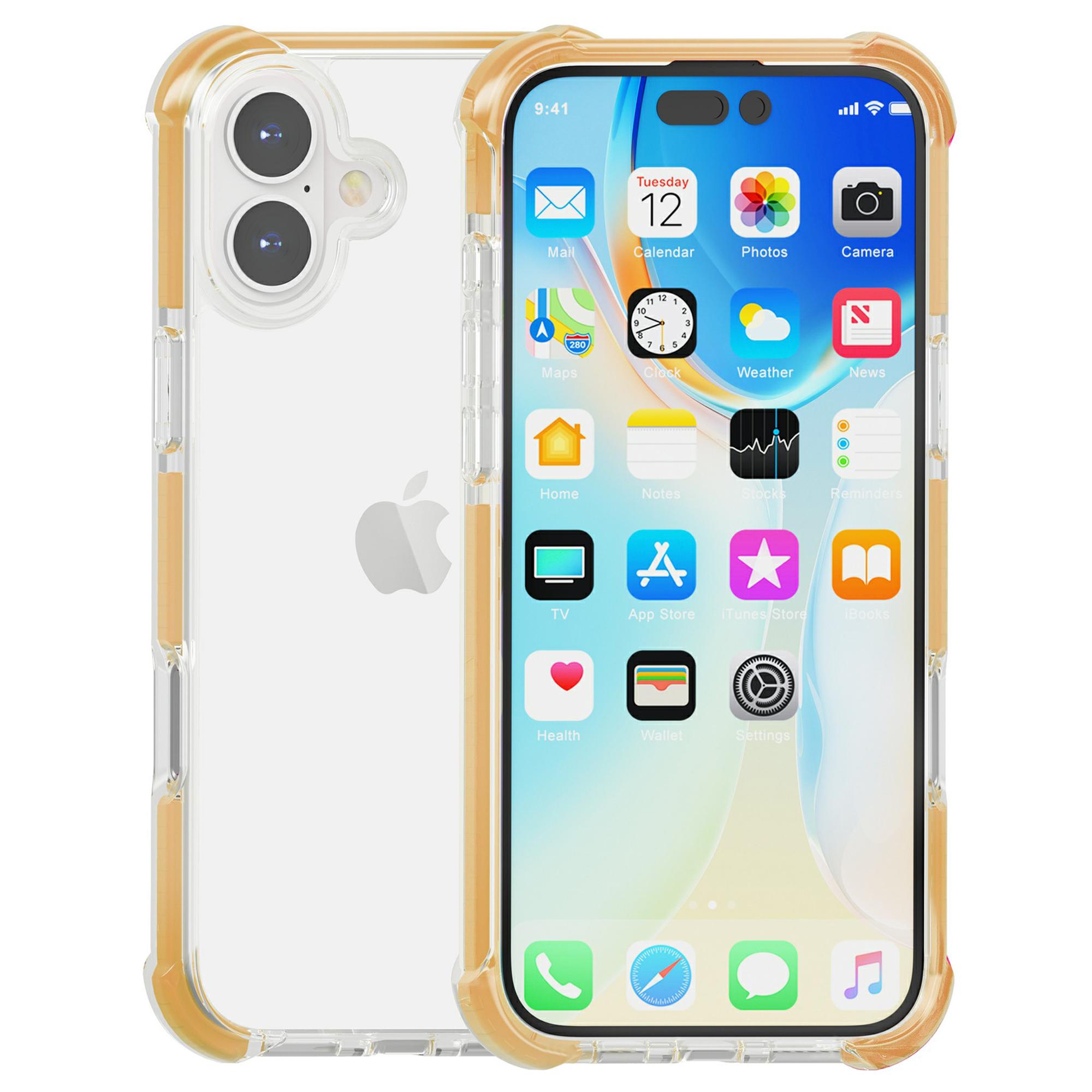 

For iPhone 16 Plus Case Four Corners Anti Drop Clear TPU+TPE+PC Phone Cover Transparent Yellow