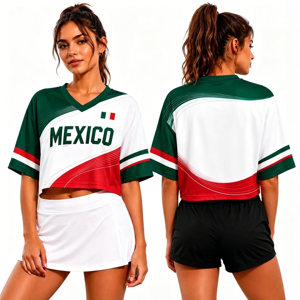 Women's V Neck Cropped T Shirt Short Sleeve World Cup Inspired Graphic Tee Lightweight Casual Top for Summer and Sports Wear