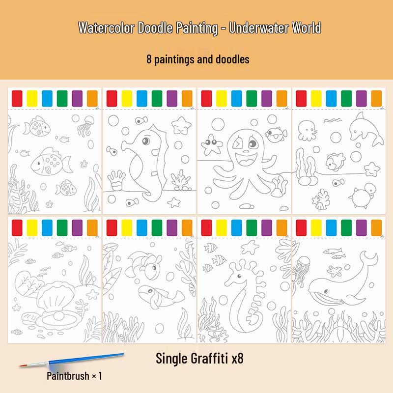 

Watercolor Paint & Brush Set with Sticky Notes Coloring Book for Kids Random 2 Designs