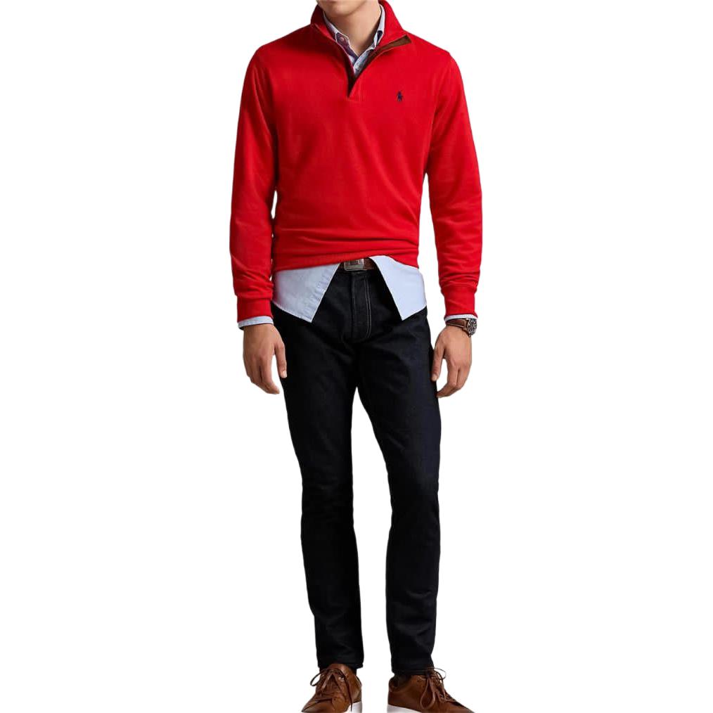 Polo Ralph Lauren Wiosna/Lato 2024 Jednokolorowa bluza z długim rękawem z nadrukiem haftowanego logo i półzipem Męska bluza 710890534-027