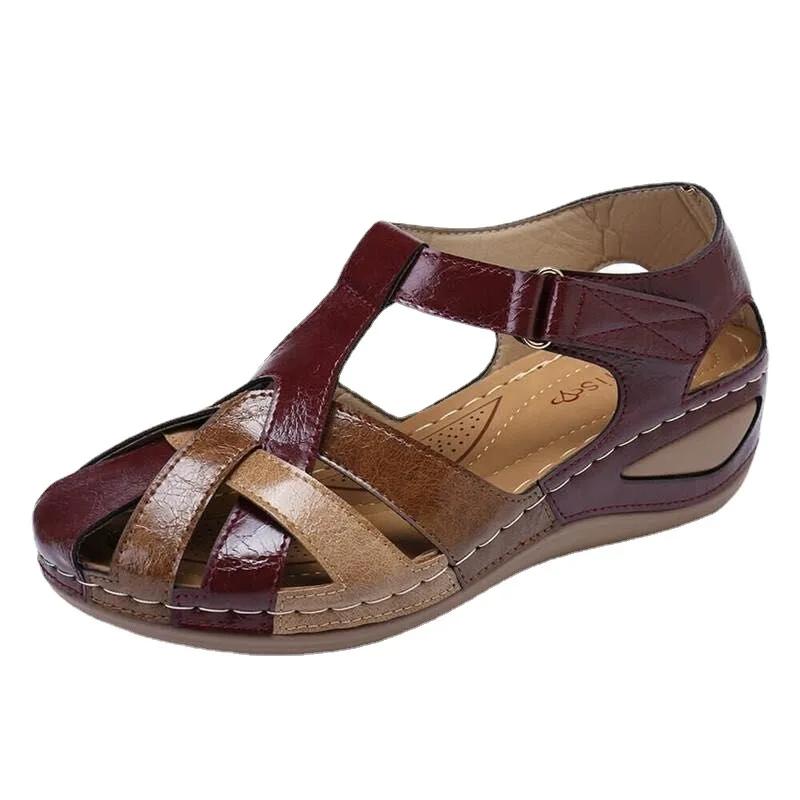  Summer Women Sandals Hook&Loop Thick Sole Woman Flat Beach Shoes Buckle Gladiator Slip-On Sandals Non-Slip Shoes Ladies