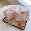 Korean-Style Plaid Bow Makeup and Skincare Bag: Large Capacity, Portable, Simple Design for Women