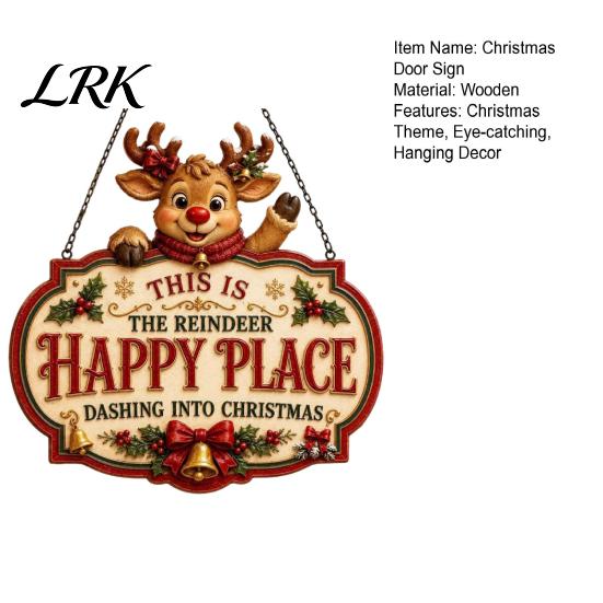 Christmas Bedroom Door Decor This Is Our Blessed Happy Place Sign, Welcome Front Durable Wooden Holiday Sign Hanger Decoration, Rustic Wall