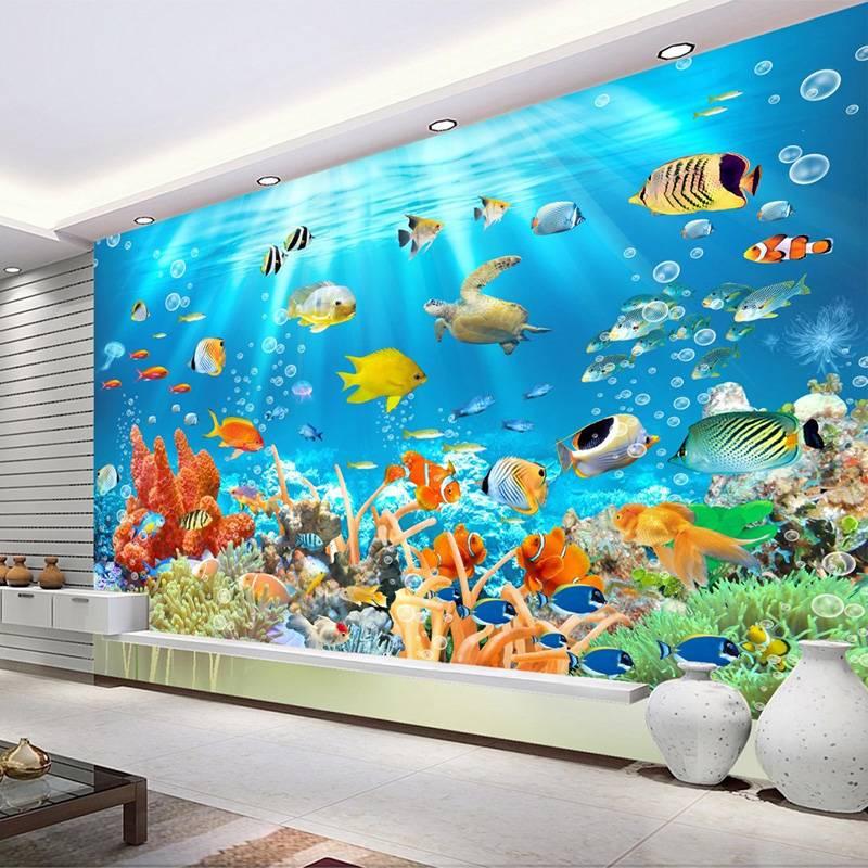 3D Children's Mural Underwater World Fish and Coral Wallpaper Children's Room Background 3D Wall Mural