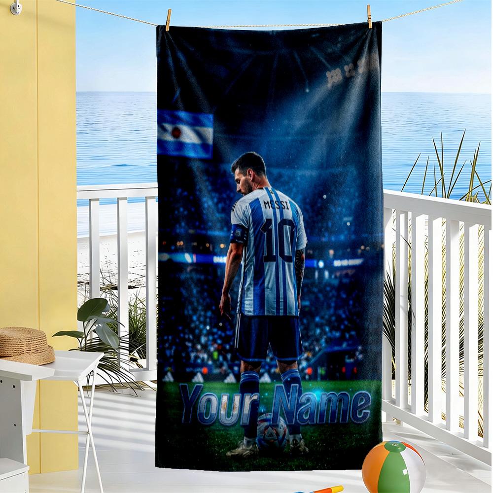 Football Messi Customize Your Name Beach Towel Quick-Dry Soft Microfiber Suitable for Sports Travel Swimming Yoga Bathroom Beach And Pool