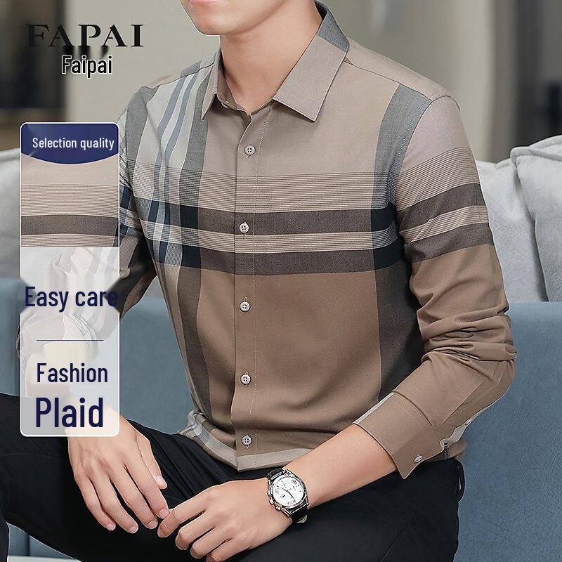 FAPAI Men s Business Casual Plaid Long Sleeve Shirt L 50