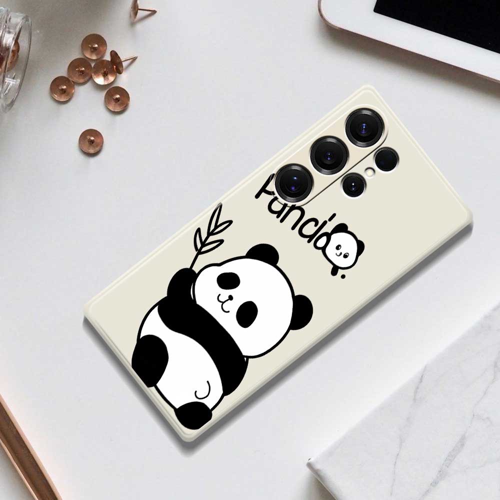 Für Samsung Galaxy S25 Ultra Hülle Panda Muster Druck Gerade Kante TPU Handy Rückseite