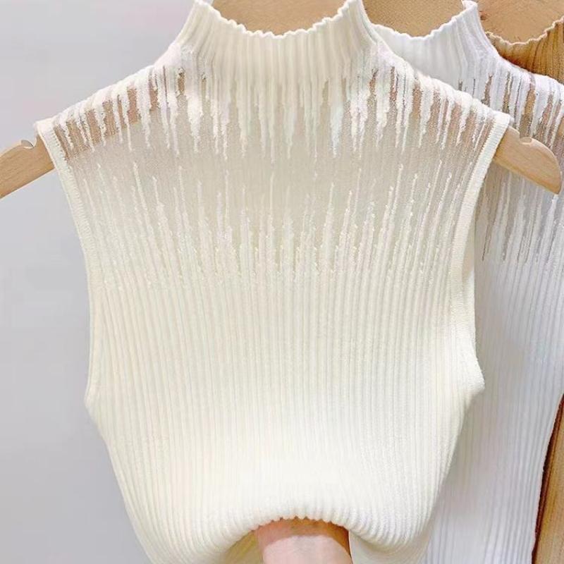 Women's Summer Fashion Knitted Tank Top Half High Neck Comfortable Breathable T-Shirt Thin Sleeveless Pullover Corset Top