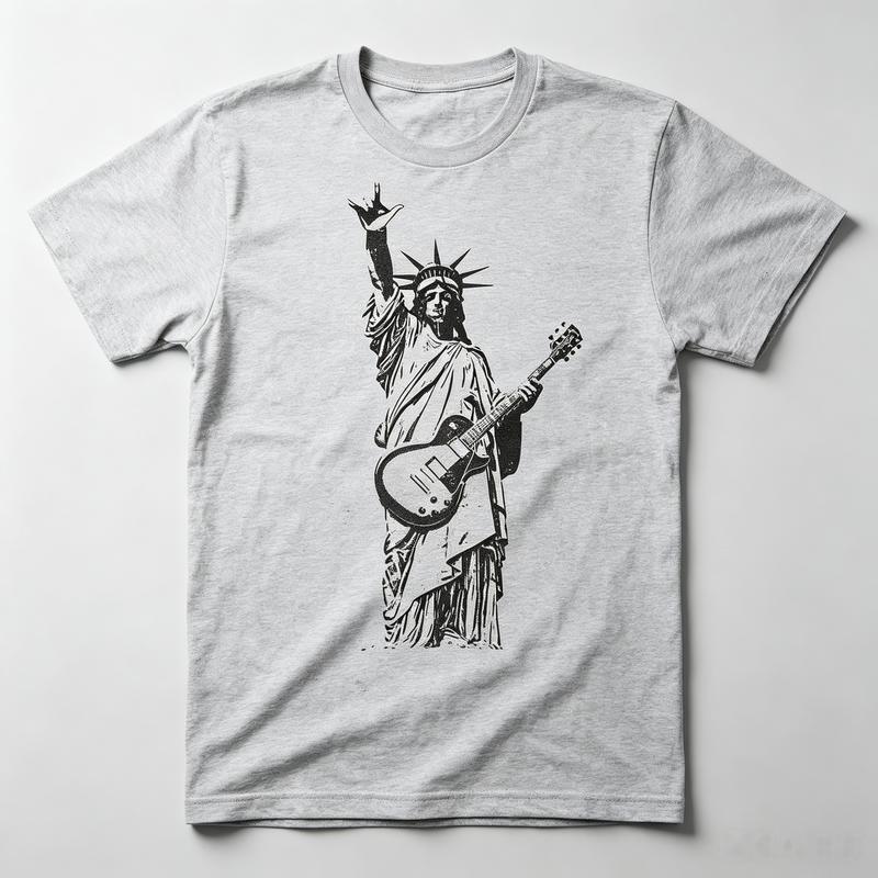 Rock On America Statue of Liberty Guitar Graphic T Shirt Unisex Unisex Unisex Cotton Short Sleeve Tee Casual Streetwear Holiday