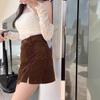 Women's High Waist Corduroy A-line Skirt – Autumn/Winter, Plus Size, Slimming Bodycon, Coffee Color, Petite