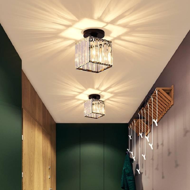 Stylish Modern Crystal Ceiling Light Elegant Design For Entryway Hallway In Black And Gold