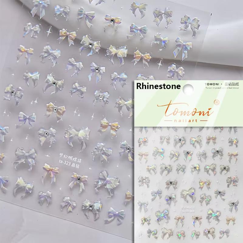 5D Sparkle Clear Diamonds Colorful Thin Little Bow Tie Bowknot Adhesive Nail Art Stickers Decals Manicure Ornaments Suppliers